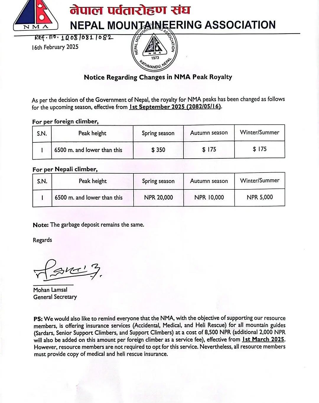 new peak climbing cost
